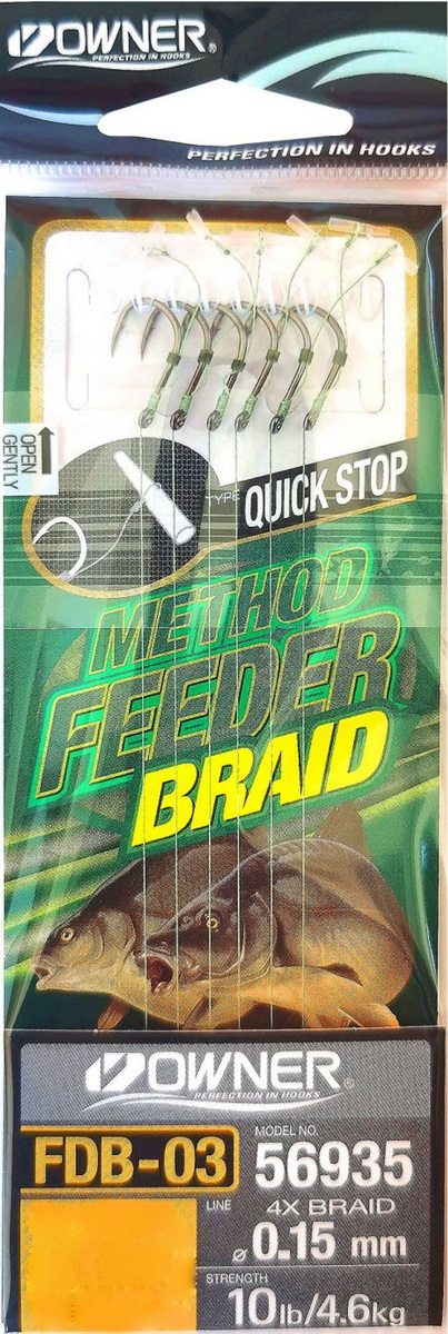 OWNER Method Feeder Haken mit geflochtener Schnur und Quick Stop, #6 OWNER Method Feeder Haken mit geflochtener Schnur und Quick Stop, #6