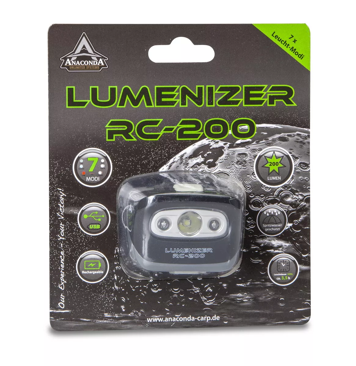 ANACONDA Lumenizer RC-200 Kopflampe mit USB-Anschluß und Akku