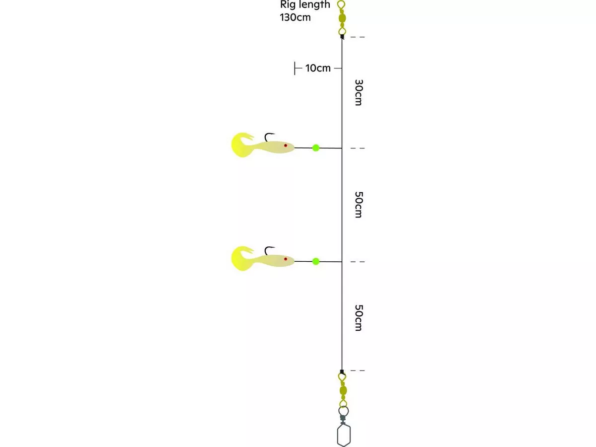 KINETIC Sabiki Shad Tail UV #6/0 Glow/Yellow Dorschvorfach