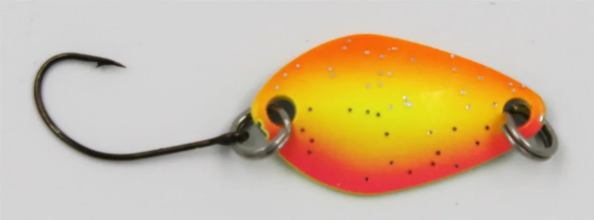 EFT Trout Swift Spoon 2.2g orange white glitter — yellow clown glitter 2.20