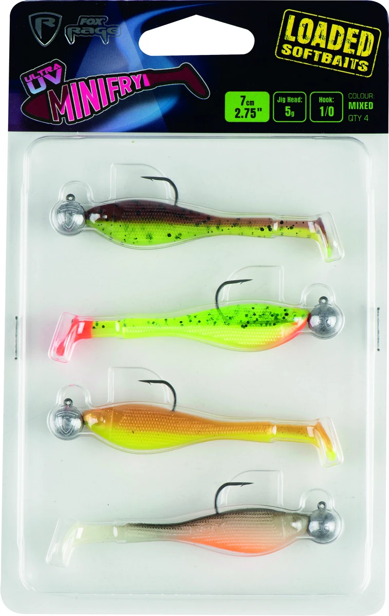 FOX RAGE Mini Fry x 4 Mixed UV Colour Pack Loaded 5g 1/0 head weitere Ansicht