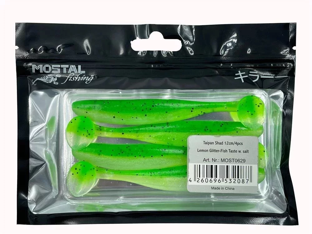 MOSTAL Taipan Shad 12.5cm Lemon Glitter 4 Stück Gummifische Shads