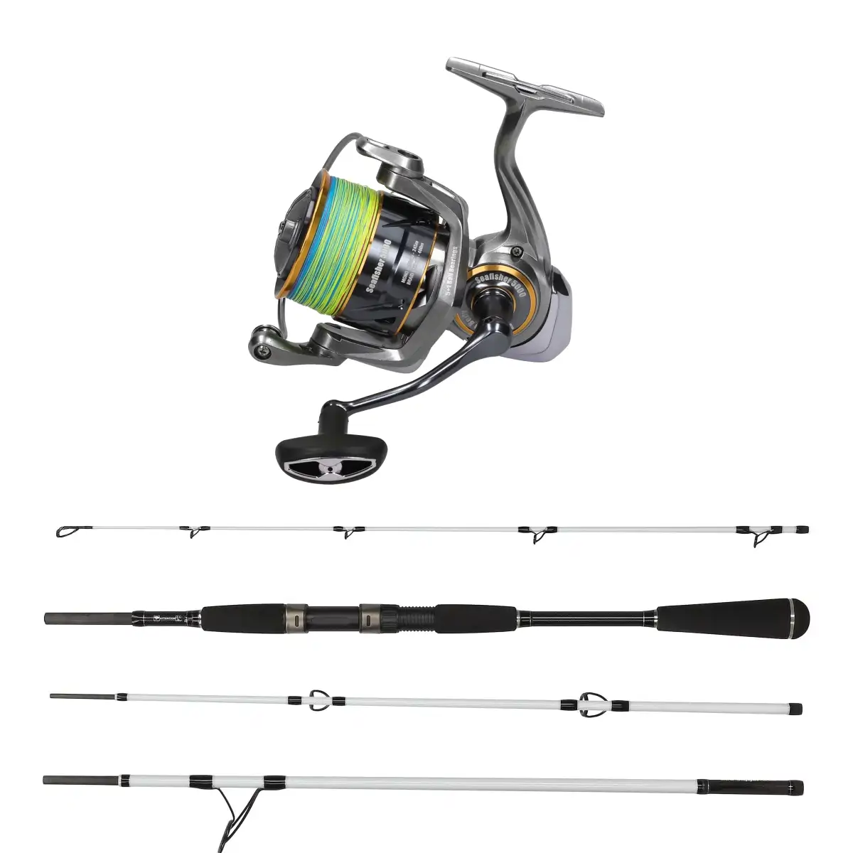 James Cook Sea Jigger 2,40m 4pcs 60-300g Combo mit Seafisher 5000 Braid