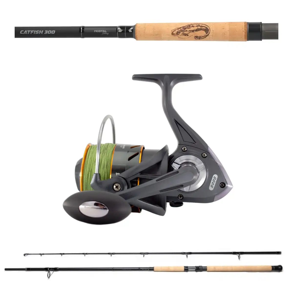 MOSTAL Catfish 300 3,05m 2-Teilig 300g Combo mit Waller Pro 8000 CO Braid