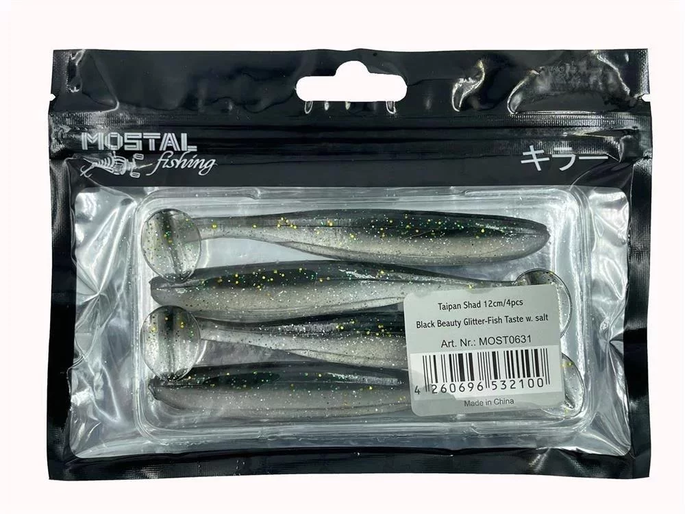MOSTAL Taipan Shad 7.50cm Black Beauty Glitter 10 Stück Gummifische Shads