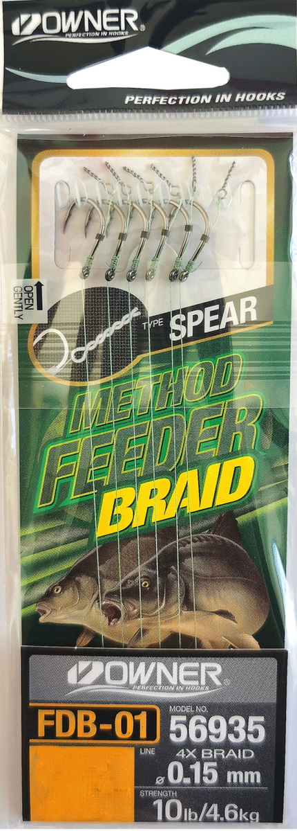 OWNER Method Feeder Haken mit geflochtener Schnur und Speer, #8