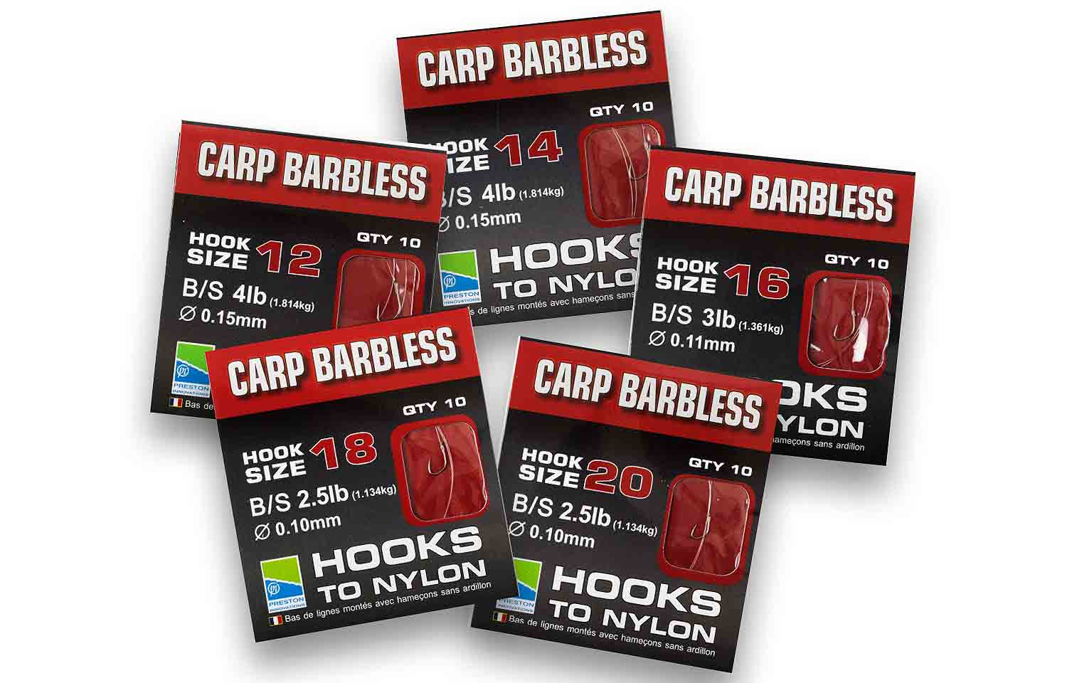 PRESTON Barbless Carp Hooks To Nylon - Size 16 PRESTON Barbless Carp Hooks To Nylon - Size 16
