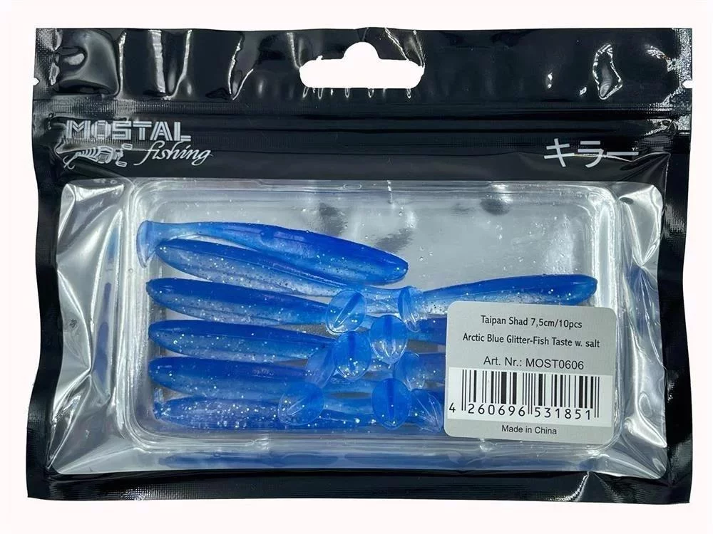 MOSTAL Taipan Shad 10.0cm Arctic Blue Glitter 6 Stück Gummifische Shads