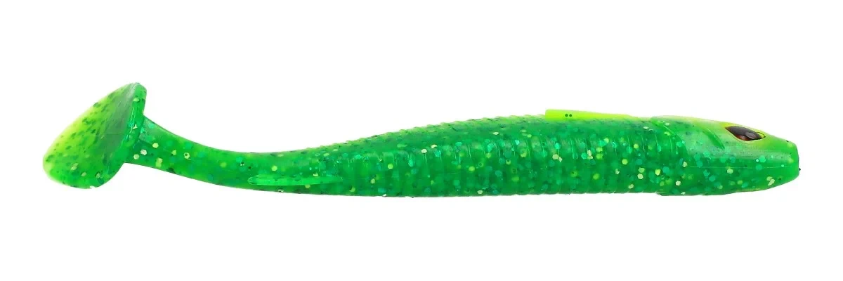 MOSTAL Taipan Zander 10cm / 8g 5 Stück Pearl Pepper UV-Active — 11.5 chartreuse green
