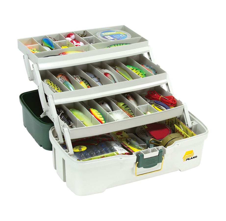 PLANO 620306 3-Fach Gerätekiste Grün Metallic-Weiß