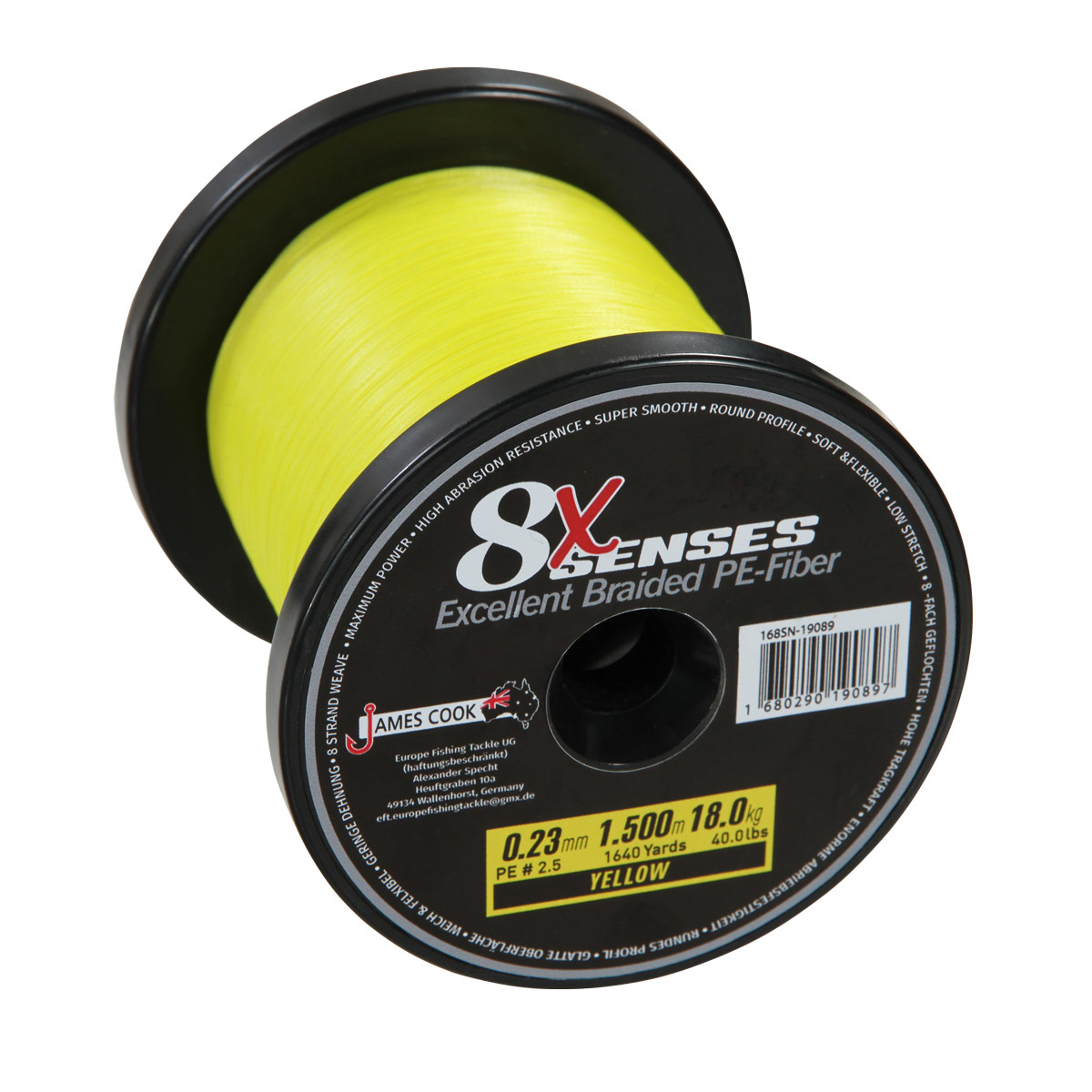 James Cook 8X Senses Braid 0,17mm 1500m yellow 12kg geflochtene Angelschnur James Cook 8X Senses Braid 0,17mm 1500m yellow 12kg geflochtene Angelschnur