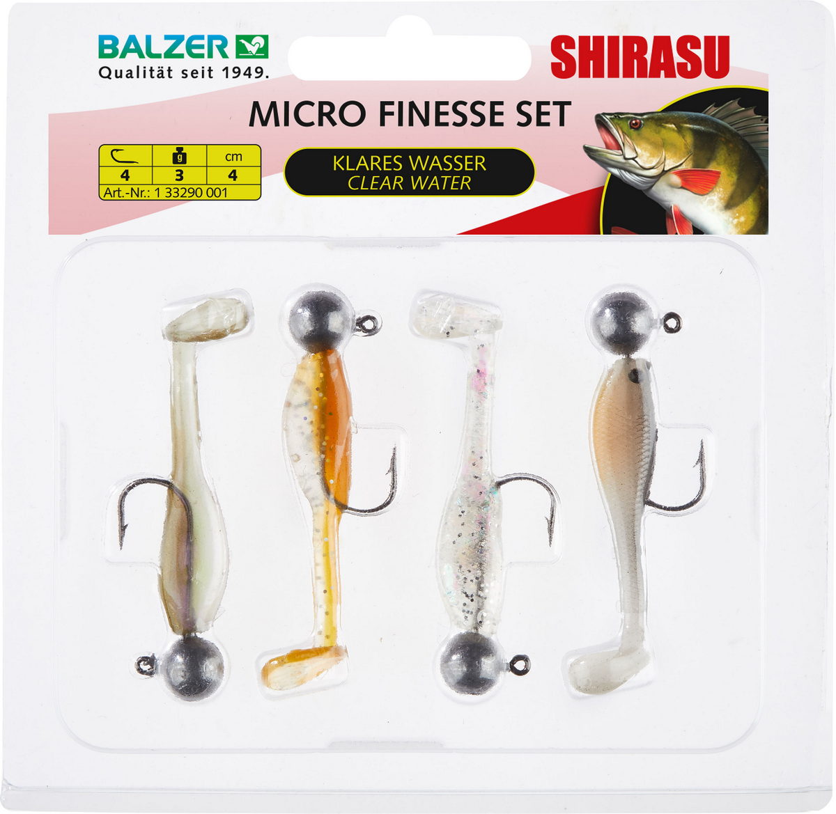 BALZER Shirasu Microköder-Set Klares Wasser, mit Squid Aroma, 3g Jighead Hakengröße 4