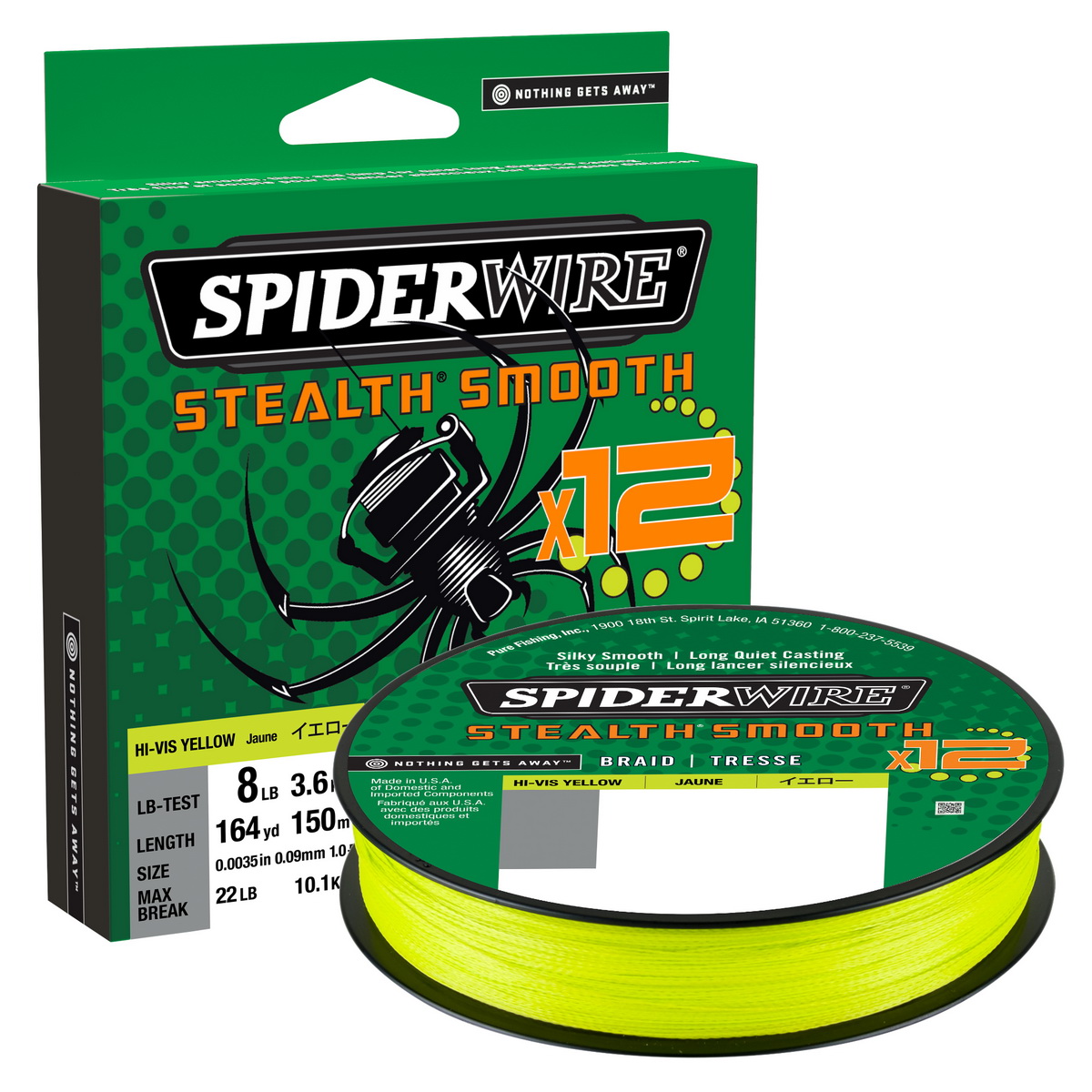 SPIDERWIRE Stealth Smooth 12 Braid 0,19mm 2000m HI-Vis Yellow 18,0kg geflochten SPIDERWIRE Stealth Smooth 12 Braid 0,19mm 2000m HI-Vis Yellow 18,0kg geflochten