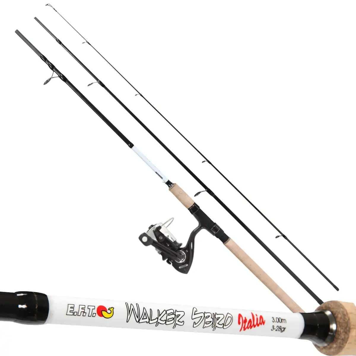 EFT Walker Sbiro Italia 3.60m 3-Teilig 3-28g Combo mit Spin CO 3000 F Mono bespult mit 0,25mm Monofile — Forelle 28 3.30