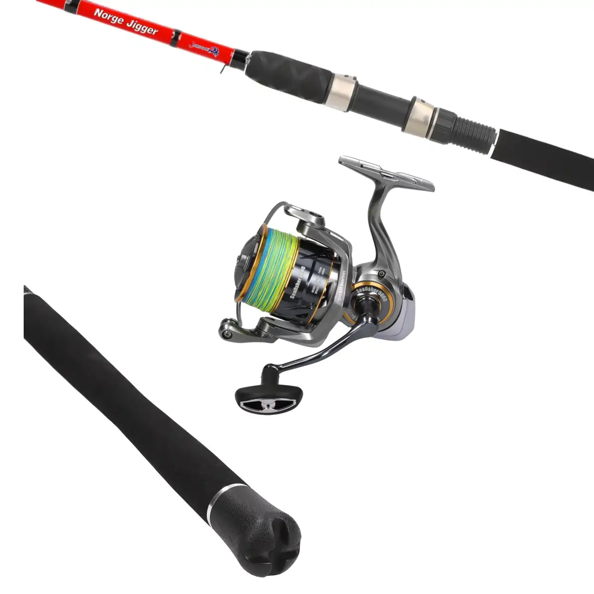 James Cook Norge Jigger 2,20m 2pcs 50-250g Combo mit Seafisher 5000 Braid