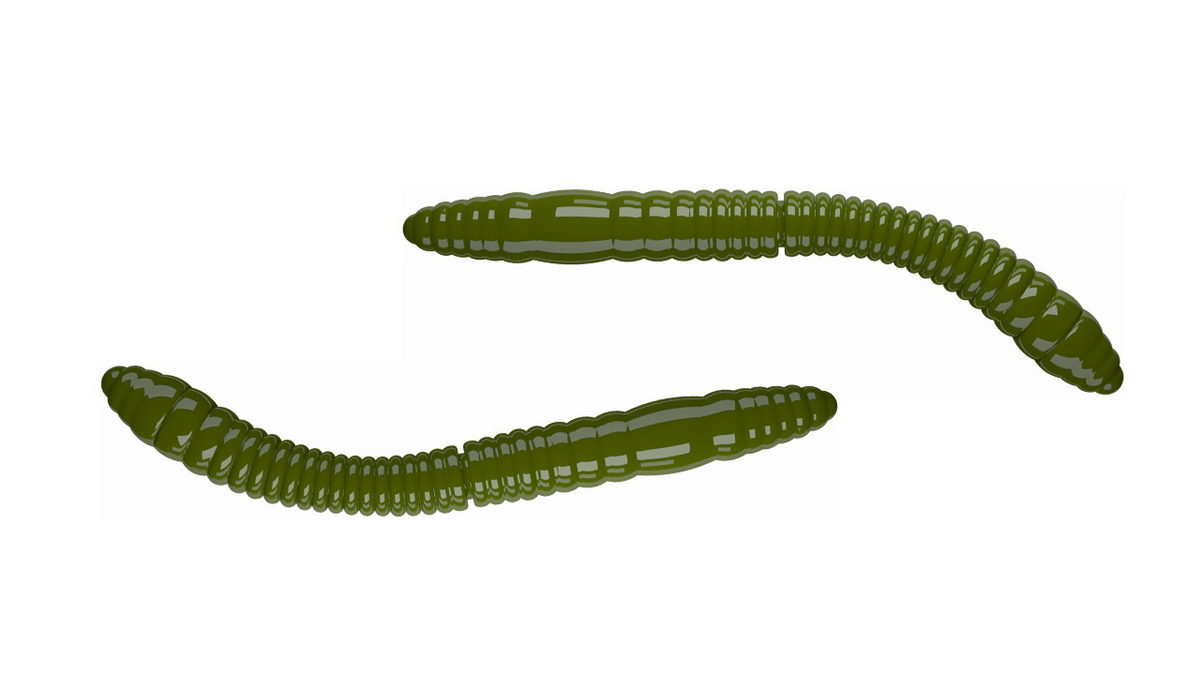 LIBRA LURES Fatty D'Worm Tournament 55 Cheese 031-olive 12st, Forellenköder, schwimmend und aromatisiert