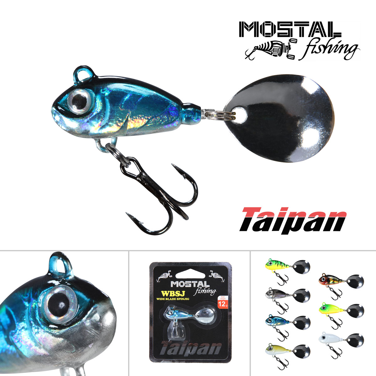 MOSTAL TAIPAN Mostal WBSJ 12g Blue Silver Wide Blade Spinjig Weitwurfköder Spinner