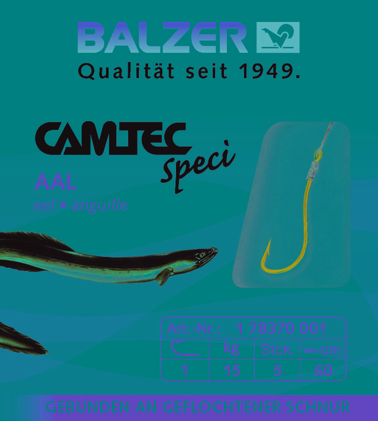 BALZER Camtec Aalhaken mit geflochtener Schnur 60cm 4 5st