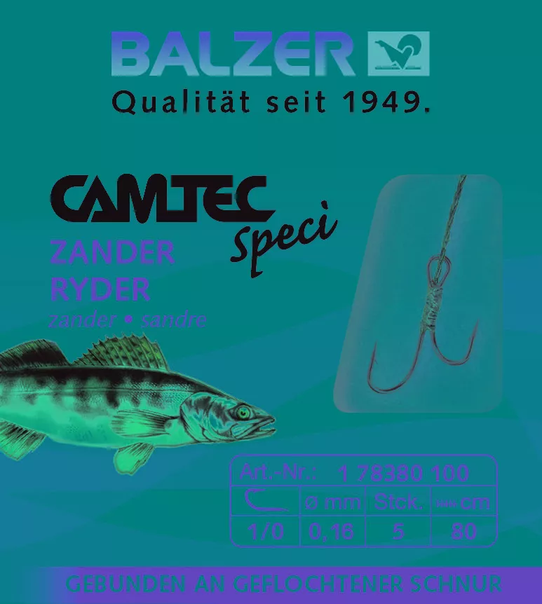 BALZER Camtec Speci Ryder Haken mit geflochtener Schnur, 80cm, #2, 0,14mm