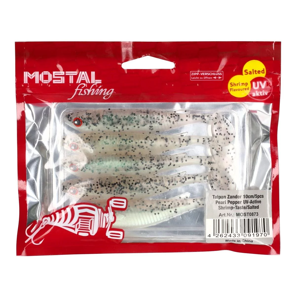 MOSTAL Taipan Zander 10cm / 8g 5 Stück Brown Clear Glitter UV-Activ
