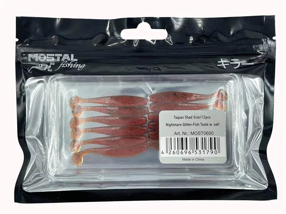 MOSTAL Taipan Shad 5cm Nightmare Glitter 12 Stück Gummifisch