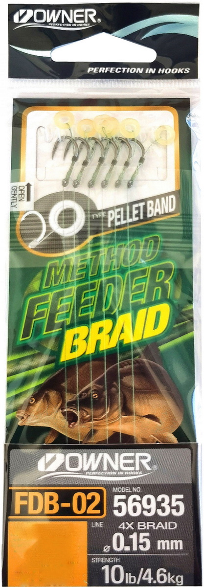 OWNER Method Feeder Haken mit geflochtener Schnur und Pelletband, #6 OWNER Method Feeder Haken mit geflochtener Schnur und Pelletband, #6