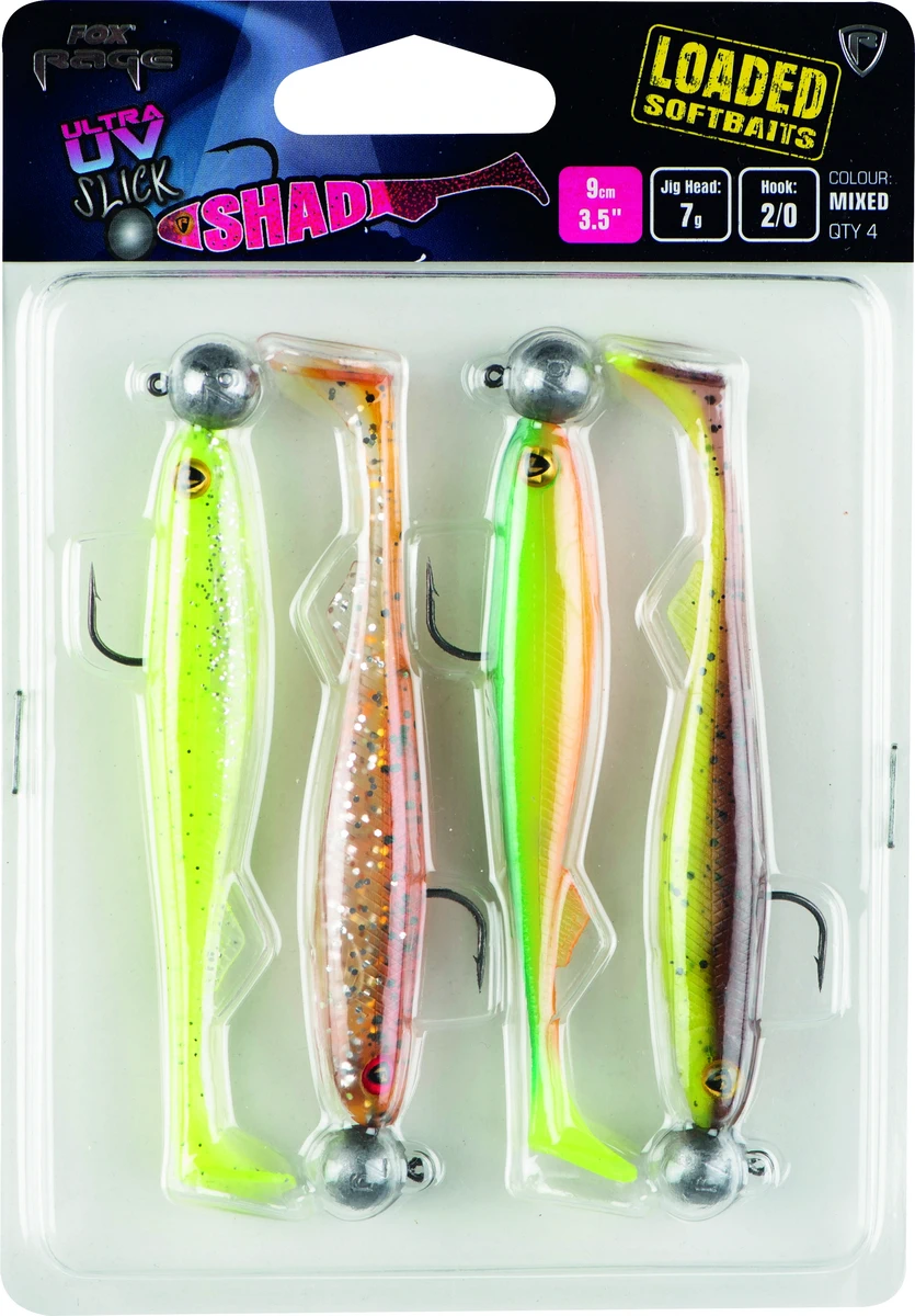 FOX RAGE Slick Shad 11cm x4 Mixed UV Colour Pack Loaded 10g 3/0 head weitere Ansicht