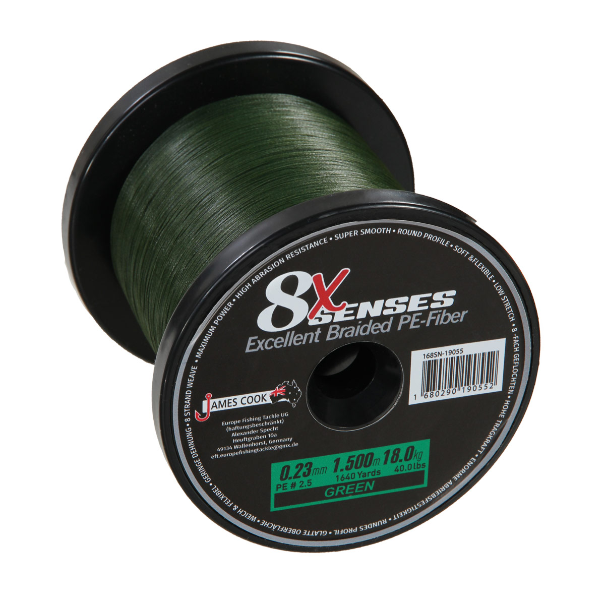 James Cook 8X Senses Braid 0,23mm 1500m green 18kg geflochtene Angelschnur