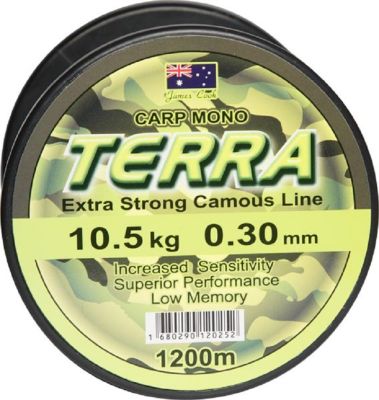 James Cook Terra Carpmono 0,25mm 7,2kg 3000m, monofile Angelschnur, mono line — 1200 camou 0.30