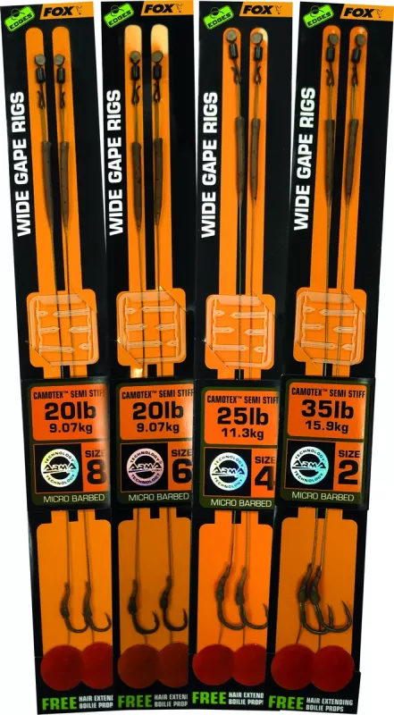 FOX Edges Wide Gape 8 - 20lb Camotex Semi Stiff x 2 — 2
