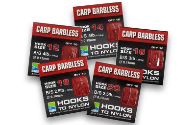 PRESTON Barbless Carp Hooks To Nylon - Size 16 — 14