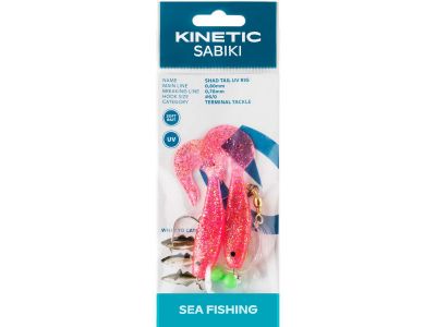 KINETIC Sabiki Shad Tail UV #6/0 Glow/Yellow Dorschvorfach — 6/0 Pink-Glitter