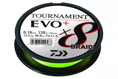 DAIWA Tournament X8 Braid Evo+ multi-color 0.16mm 12.20kg 1000m — 135 chartreuse 0.16