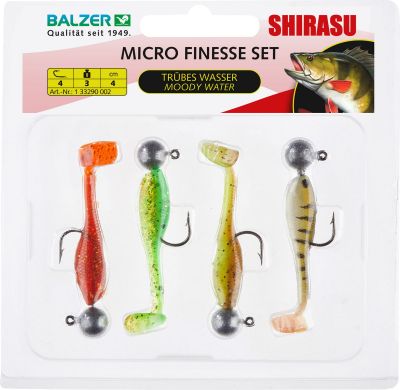 BALZER Shirasu Microköder-Set Klares Wasser, mit Squid Aroma, 3g Jighead Hakengröße 4 — Dark Water