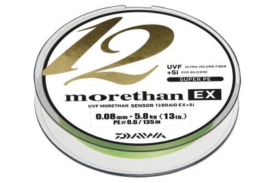 DAIWA Morethan 12 Braid EX+Si lime green 0.14mm 12.20kg 135m — 135 Lime Chartreuse 0.08