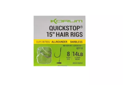 KORUM 15" Big Fish Hair Rigs W/Quickstops Size 8 Barbed — 8
