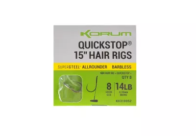 KORUM 15" Big Fish Hair Rigs W/Quickstops Size 8 Barbed — 8