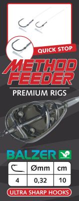 BALZER Premium Method Feeder Haken mit Speer, 4 /0,32mm, 10cm 5st — Quick Stop 12